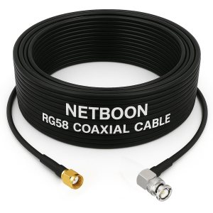 NETBOON RG58 Coaxial Cable Assemble with RP SMA Male to BNC Male Right Angle Connectors for RF Equipment, CCTV Systems, Test Instruments
