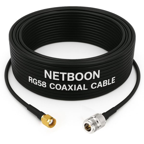 NETBOON RG58 Coaxial Cable Assemble with RP SMA Male to N Female Connectors for Antenna, RF Communication Devices, Wireless System Interface, Signal Testing Applications (1) NETBOON RG58 Coaxial Cable Assemble with RP SMA Male to N Female Connectors for Antenna, RF Communication Devices, Wireless System Interface, Signal Testing Applications