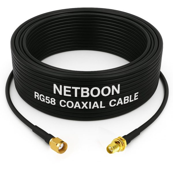NETBOON RG58 Coaxial Cable Assemble with RP SMA Male to RP SMA Female Connectors for RF Signal Transmission, Communication Devices, Network Testing and Wireless Module Integration (1) NETBOON RG58 Coaxial Cable Assemble with RP SMA Male to RP SMA Female Connectors for RF Signal Transmission, Communication Devices, Network Testing and Wireless Module Integration