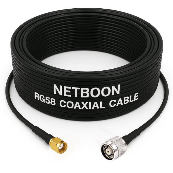 NETBOON RG58 Coaxial Cable Assemble with RP SMA Male to RP TNC Male Connectors for RF Signal Transfer, Communication Equipment, Wireless Networking Systems (1) NETBOON RG58 Coaxial Cable Assemble with RP SMA Male to RP TNC Male Connectors for RF Signal Transfer, Communication Equipment, Wireless Networking Systems