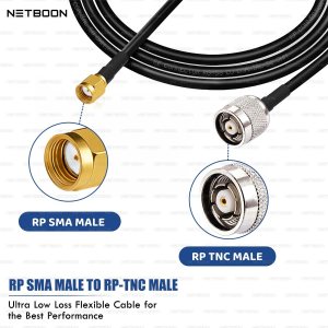 NETBOON RG58 Coaxial Cable Assemble with RP SMA Male to RP TNC Male Connectors for RF Signal Transfer, Communication Equipment, Wireless Networking Systems