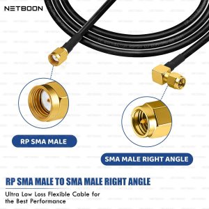 NETBOON RG58 Coaxial Cable Assemble with RP SMA Male to SMA Male Right Angle Connectors for Wireless Communication, RF Devices, Network Testing