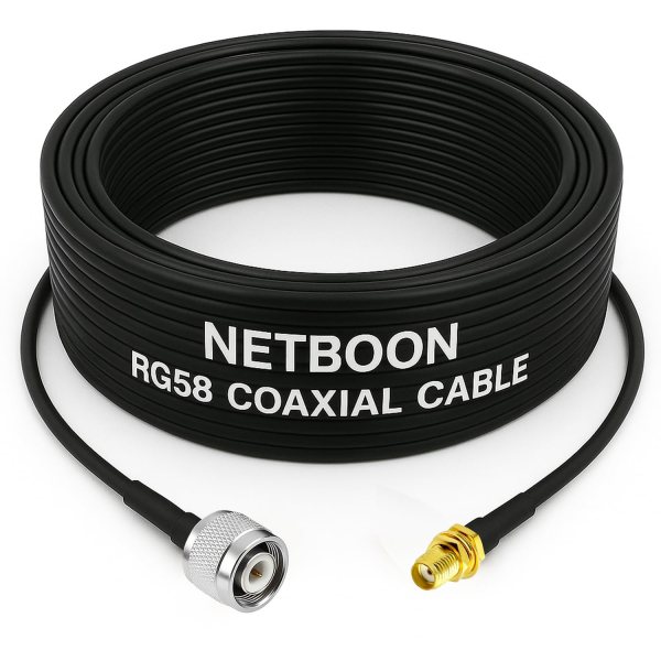 NETBOON RG58 Coaxial Cable Assemble with TNC Male to SMA Female Connectors for RF Signal Transmission, Networking, Wireless Equipment Integration