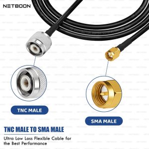 NETBOON RG58 Coaxial Cable Assemble with TNC Male to SMA Male Connectors for RF Communication, Networking, and Signal Transmission