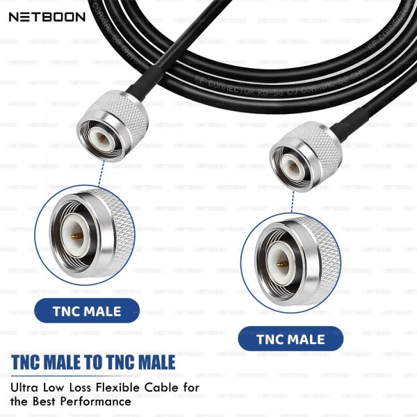 NETBOON RG58 Coaxial Cable Assemble with TNC Male to TNC Male Connectors for Communication Equipment, RF Devices, Network System Integration