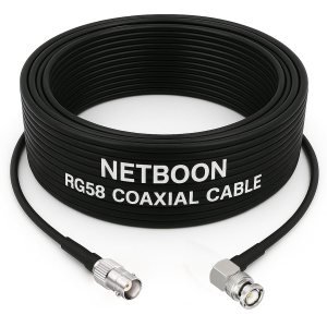 NETBOON RG58 Coaxial Cable Assembly with BNC Female to BNC Male Right Angle Connectors | 50 Ohm Low-Loss RF Jumper for CCTV, Test & Communication Systems