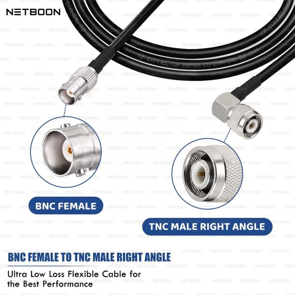NETBOON RG58 Coaxial Cable Assembly with BNC Female to TNC Male Right Angle Connectors 50 Ohm Low-Loss RF Jumper for CCTV, Test & Communication Systems (3) RG58 Coaxial Cable Assembly with BNC Female to TNC Male Right Angle Connector