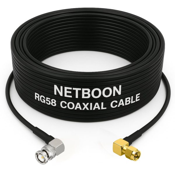 NETBOON RG58 Coaxial Cable Assembly with BNC Male Right Angle to SMA Male Right Angle Connectors 50 Ohm RF Jumper Cable (1) NETBOON RG58 Coaxial Cable Assembly with BNC Male Right Angle to SMA Male Right Angle Connectors | 50 Ohm RF Jumper Cable