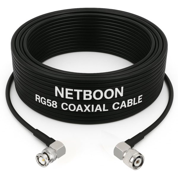 NETBOON RG58 Coaxial Cable Assembly with BNC Male Right Angle to TNC Male Right Angle Connectors | Flexible 50 Ohm RF Jumper for Lab, Test & Communication Setups