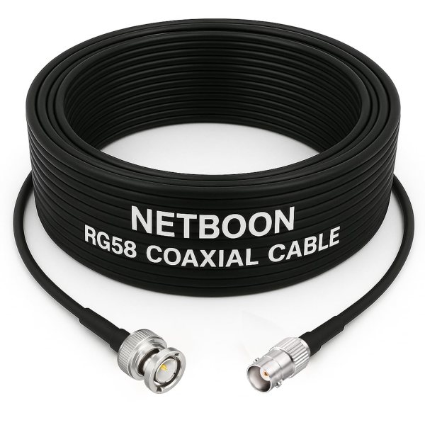 NETBOON RG58 Coaxial Cable Assembly with BNC Male to BNC Female Connectors | 50 Ohm Low-Loss RF Jumper for CCTV, Broadcast & Test Equipment