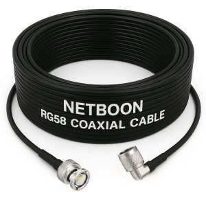 NETBOON RG58 Coaxial Cable Assembly with BNC Male to N Male Right Angle Connectors | 50 Ohm Low-Loss RF Jumper for CCTV, Test Equipment & Communication Systems