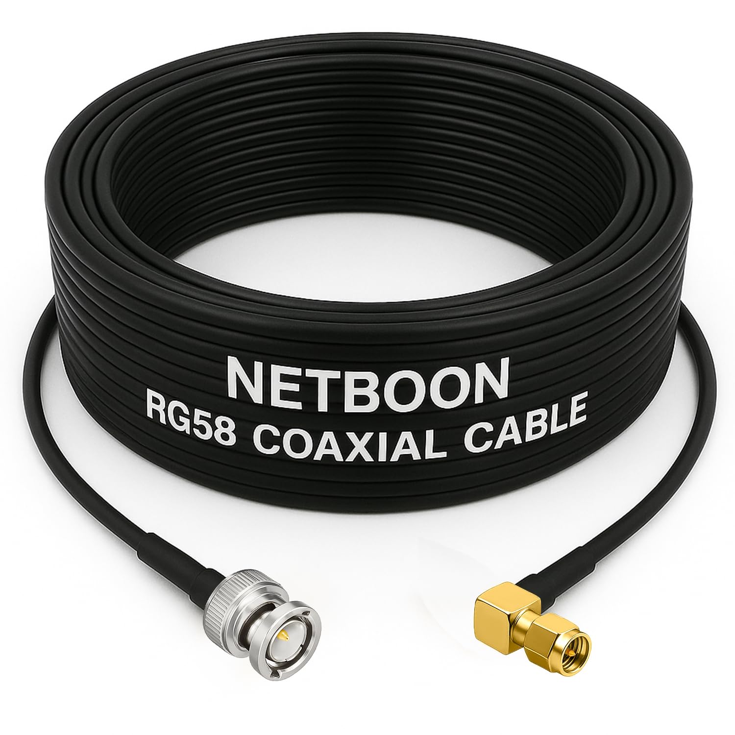 NETBOON RG58 Coaxial Cable Assembly with BNC Male to SMA Male Right Angle Connectors | 50 Ohm Low-Loss RF Jumper for Antennas, Test Equipment & Communication Systems