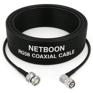 NETBOON RG58 Coaxial Cable Assembly with BNC Male to TNC Male Right Angle Connectors | 50 Ohm Low-Loss RF Jumper for CCTV, Antennas, Broadcast & Test Equipment
