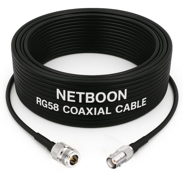 NETBOON RG58 Coaxial Cable Assembly with N Female to BNC Female Connectors 50 Ohm Low-Loss RF Jumper for Antennas, CCTV, Communication Systems, and RF Test Equipment (1) NETBOON RG58 Coaxial Cable Assembly with N Female to BNC Female Connectors | 50 Ohm Low-Loss RF Jumper for Antennas, CCTV, Communication Systems, and RF Test Equipment