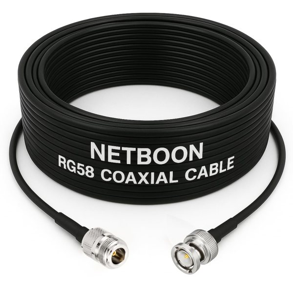 NETBOON RG58 Coaxial Cable Assembly with N Female to BNC Male Connectors | 50 Ohm Low-Loss RF Jumper for Communication, Antennas, and RF Test Equipment