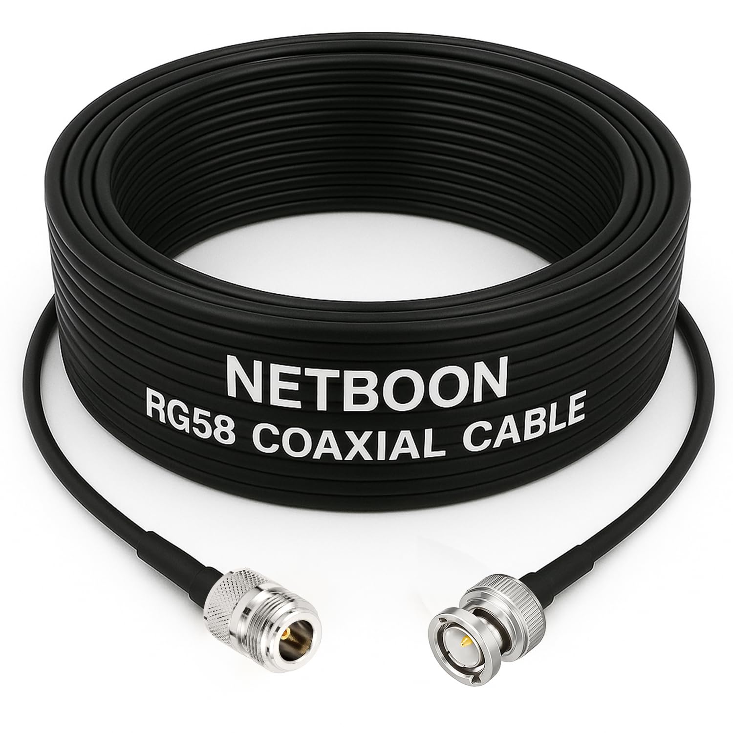NETBOON RG58 Coaxial Cable Assembly with N Female to BNC Male Connectors | 50 Ohm Low-Loss RF Jumper for Communication, Antennas, and RF Test Equipment