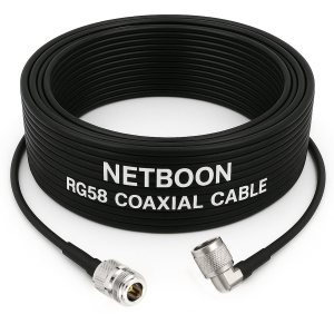 NETBOON RG58 Coaxial Cable Assembly with N Female to N Male Right Angle Connectors | 50 Ohm Low-Loss RF Jumper for Antennas, Test Equipment, and Communication Systems
