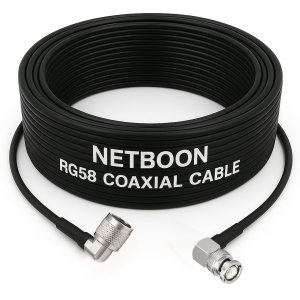 NETBOON RG58 Coaxial Cable Assembly with N Male Right Angle to BNC Male Right Angle Connectors | 50 Ohm Low-Loss RF Jumper Cable