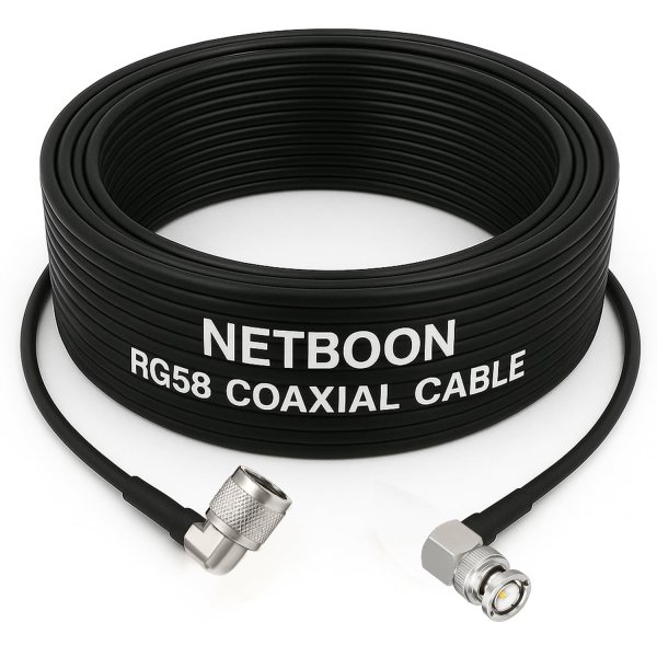 NETBOON RG58 Coaxial Cable Assembly with N Male Right Angle to BNC Male Right Angle Connectors 50 Ohm Low-Loss RF Jumper Cable (1) NETBOON RG58 Coaxial Cable Assembly with N Male Right Angle to BNC Male Right Angle Connectors | 50 Ohm Low-Loss RF Jumper Cable
