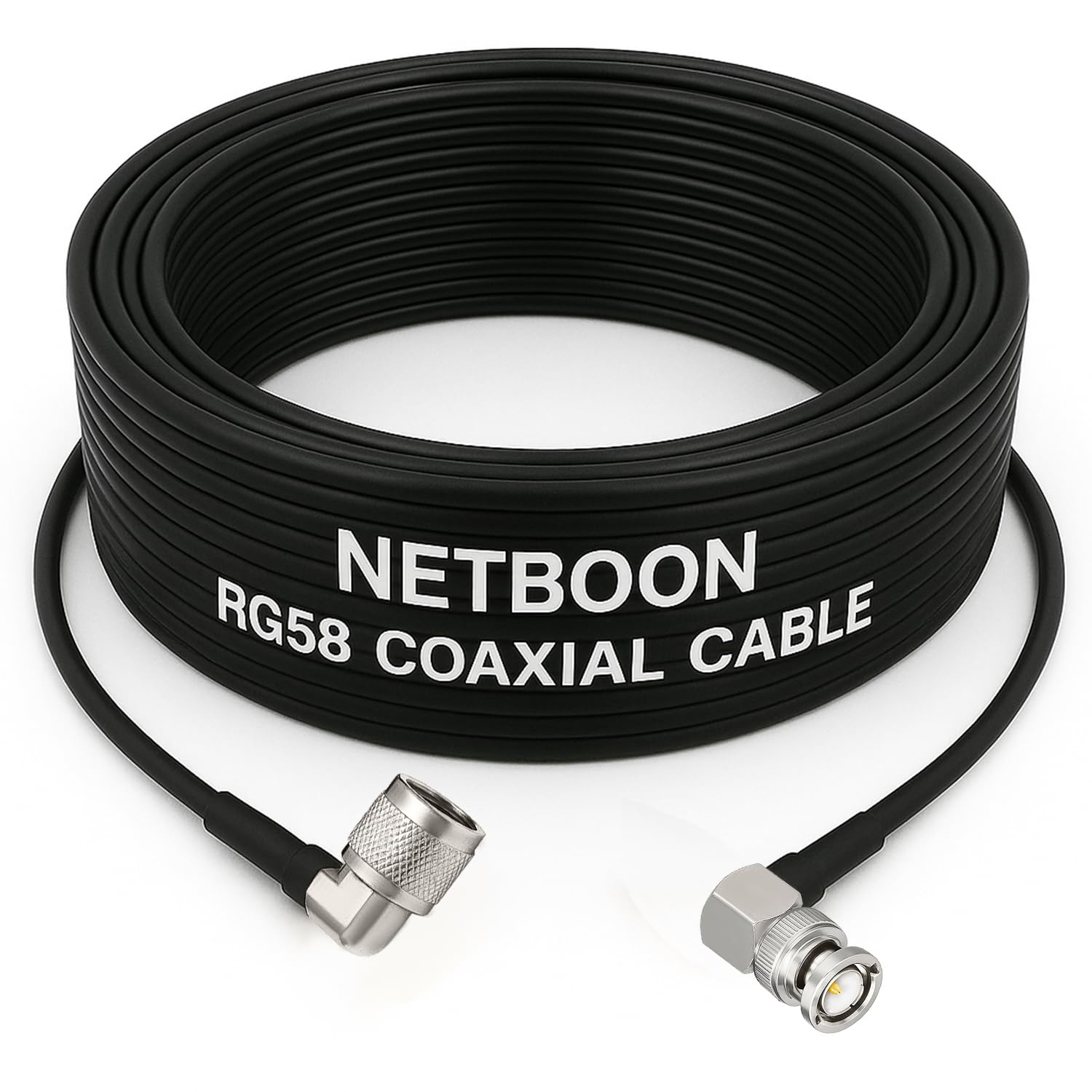 NETBOON RG58 Coaxial Cable Assembly with N Male Right Angle to BNC Male Right Angle Connectors | 50 Ohm Low-Loss RF Jumper Cable