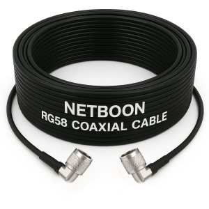 NETBOON RG58 Coaxial Cable Assembly with N Male Right Angle to N Male Right Angle Connectors | 50 Ohm Low-Loss RF Jumper for Test, Broadcast & Communication Systems