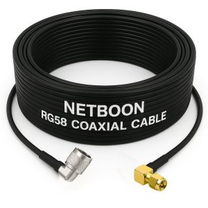 NETBOON RG58 Coaxial Cable Assembly with N Male Right Angle to SMA Male Right Angle Connectors | 50 Ohm Low-Loss RF Jumper