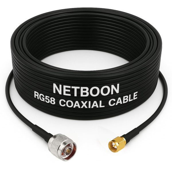 NETBOON RG58 Coaxial Cable Assembly with N Male to SMA Male Connector, 50 Ohm Low-Loss RF Jumper for Lab, Test Equipment, and Antenna Applications (Multiple Lengths) (1) NETBOON RG58 Coaxial Cable Assembly with N Male to SMA Male Connector, 50 Ohm Low-Loss RF Jumper for Lab, Test Equipment, and Antenna Applications (Multiple Lengths)