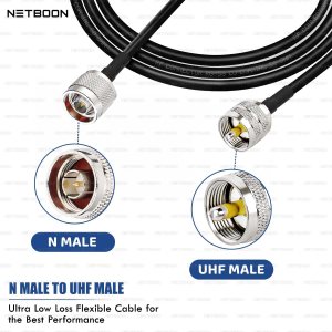 NETBOON RG58 Coaxial Cable Assembly with N Male to UHF Male Connector | 50 Ohm Low Loss RF Cable | Flexible and Durable Construction for RF Communications & Antennas