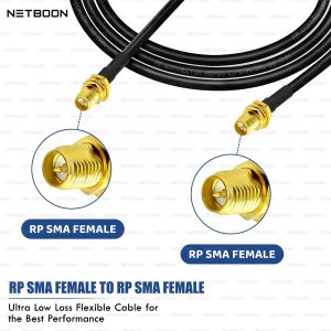 NETBOON RG58 Coaxial Cable Assembly with RP SMA Female to RP SMA Female Connectors | 50 Ohm Low-Loss RF Jumper for Antennas Test Equipment & Communication Systems