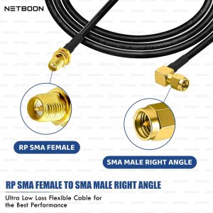 NETBOON RG58 Coaxial Cable Assembly with RP SMA Female to SMA Male Right Angle Connectors | 50 Ohm Low-Loss RF Jumper for Antennas, Communication Systems & Test Equipment