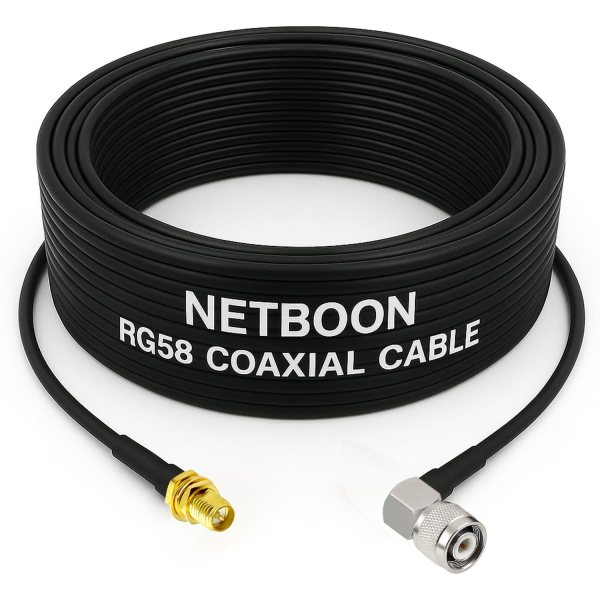 NETBOON RG58 Coaxial Cable Assembly with RP SMA Female to TNC Male Right Angle Connectors 50 Ohm Low-Loss RF Jumper for Antennas, Test Instruments & Communication Systems (1) NETBOON RG58 Coaxial Cable Assembly with RP SMA Female to TNC Male Right Angle Connectors | 50 Ohm Low-Loss RF Jumper for Antennas, Test Instruments & Communication Systems