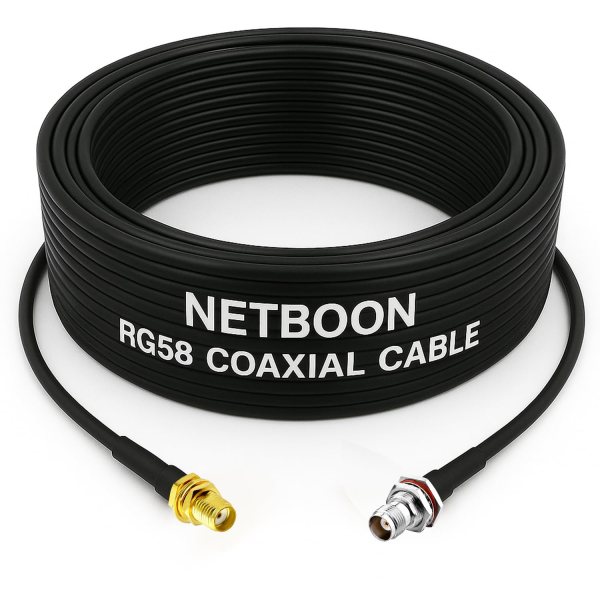 NETBOON RG58 Coaxial Cable Assembly with SMA Female to TNC Female Bulkhead Connectors RF Cable for Communication Systems, Test Equipment, and Signal Routing (1) NETBOON RG58 Coaxial Cable Assembly with SMA Female to TNC Female Bulkhead Connectors | RF Cable for Communication Systems, Test Equipment, and Signal Routing