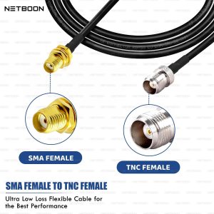 NETBOON RG58 Coaxial Cable Assembly with SMA Female to TNC Female Connectors | Low Loss RF Jumper for Communication, Lab Equipment, and Network Interface
