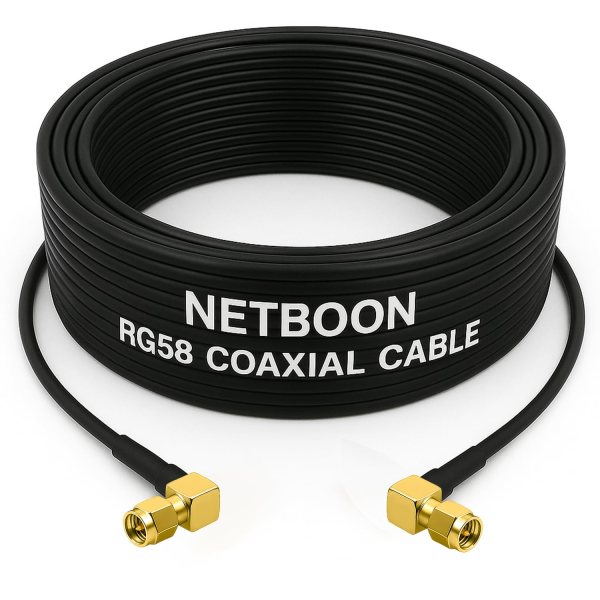 NETBOON RG58 Coaxial Cable Assembly with SMA Male Right Angle to SMA Male Right Angle Connectors 50 Ohm Shielded RF Jumper for Test Equipment, Communication Panels & Lab Instruments (1) NETBOON RG58 Coaxial Cable Assembly with SMA Male Right Angle to SMA Male Right Angle Connectors | 50 Ohm Shielded RF Jumper for Test Equipment, Communication Panels & Lab Instruments