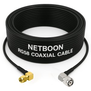 NETBOON RG58 Coaxial Cable Assembly with SMA Male Right Angle to TNC Male Right Angle Connectors | 50 Ohm RF Jumper for Test Equipment, Communication Panels & Laboratory Instruments