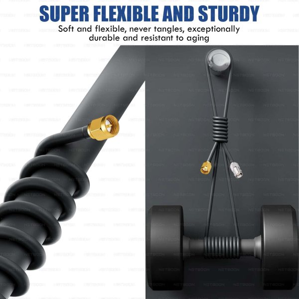 NETBOON RG58 Coaxial Cable Assembly with SMA Male to BNC Female Connectors 50 Ohm Low-Loss RF Jumper for Antennas, Test Equipment & Communication Systems (4) RG58 Coaxial Cable Assembly with SMA Male to BNC Female Connector