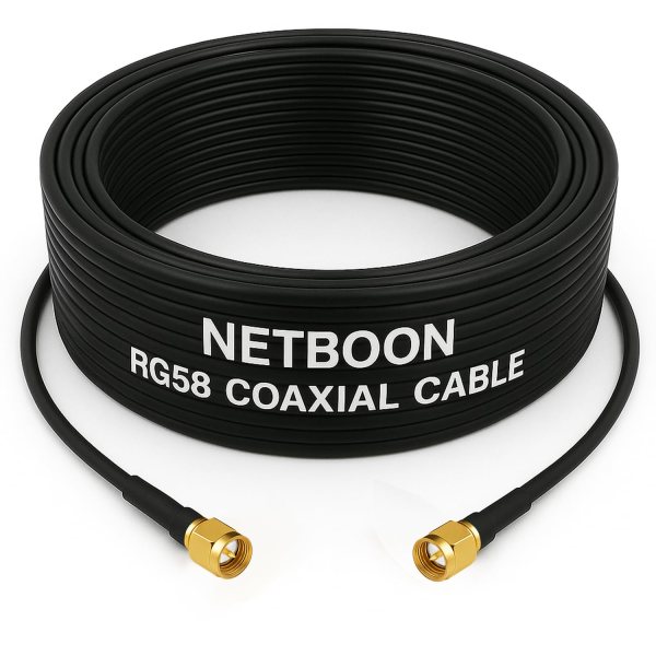 NETBOON RG58 Coaxial Cable Assembly with SMA Male to SMA Male Connectors | 50 Ohm Low-Loss RF Jumper for Antennas, Test Equipment & Communication Systems