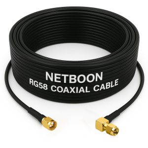 NETBOON RG58 Coaxial Cable Assembly with SMA Male to SMA Male Right Angle Connectors | 50 Ohm Low-Loss RF Jumper for Antennas, Test Equipment & Communication Systems