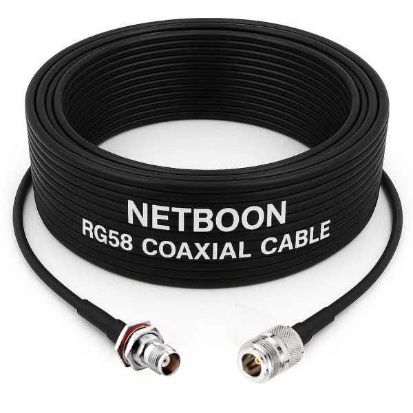 NETBOON RG58 Coaxial Cable Assembly with TNC Female Bulkhead to N Female Connectors 50 Ohm RF Cable for Panel Mount, RF Modules, Communication Equipment (1) NETBOON RG58 Coaxial Cable Assembly with TNC Female Bulkhead to N Female Connectors | 50 Ohm RF Cable for Panel Mount, RF Modules, Communication Equipment