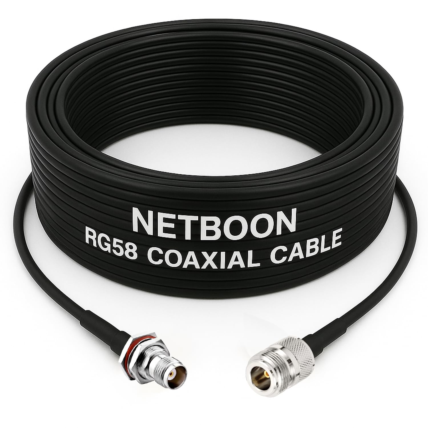 NETBOON RG58 Coaxial Cable Assembly with TNC Female Bulkhead to N Female Connectors | 50 Ohm RF Cable for Panel Mount, RF Modules, Communication Equipment