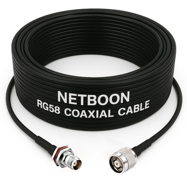 NETBOON RG58 Coaxial Cable Assembly with TNC Female Bulkhead to RP TNC Male Connectors | 50 Ohm RF Cable for Panel Mount, Wireless Modules, Custom Communication Interfaces