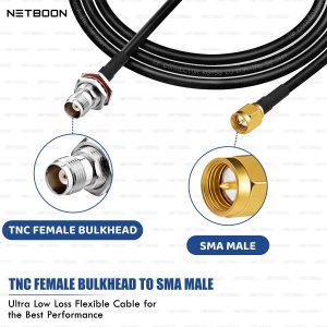 NETBOON RG58 Coaxial Cable Assembly with TNC Female Bulkhead to SMA Male Connectors | 50 Ohm RF Cable for Communication Systems, Enclosures, Test Equipment