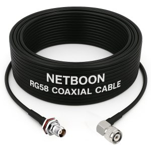 NETBOON RG58 Coaxial Cable Assembly with TNC Female Bulkhead to TNC Male Right Angle Connectors | RF Jumper for Compact Panel Mounting & Tight-Space Signal Transfer