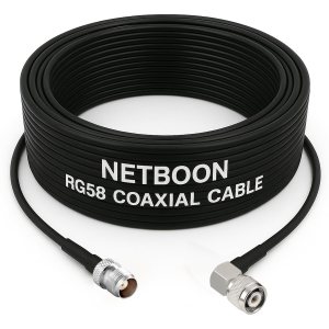 NETBOON RG58 Coaxial Cable Assembly with TNC Female to TNC Male Right Angle Connectors | 50 Ohm RF Jumper for Communication Panels, Lab Testing