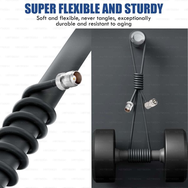 NETBOON RG58 Coaxial Cable Assembly with TNC Female to TNC Male Right Angle Connectors 50 Ohm RF Jumper for Communication Panels, Lab Testing (2) NETBOON RG58 Coaxial Cable Assembly with TNC Female to TNC Male Right Angle Connectors | 50 Ohm RF Jumper for Communication Panels, Lab Testing