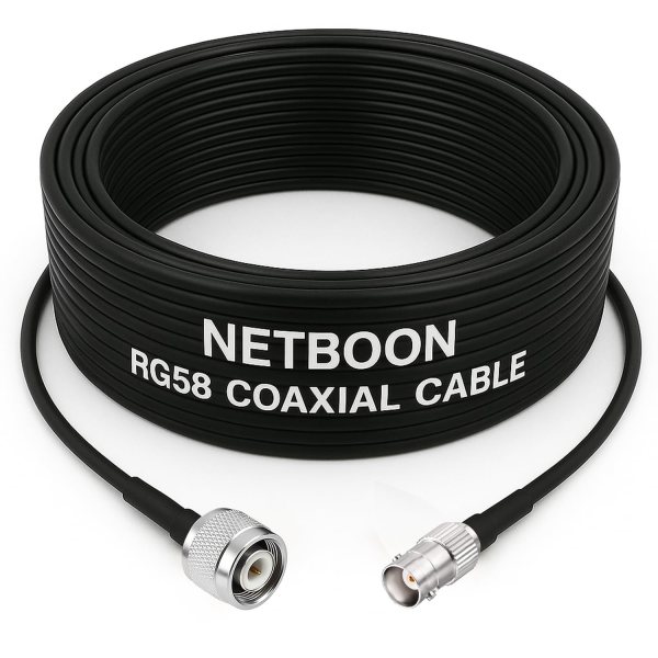 NETBOON RG58 Coaxial Cable Assembly with TNC Male to BNC Female Connectors | Secure RF Interface Cable for Communication Devices and Signal Transmission Equipment