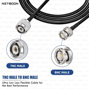 NETBOON RG58 Coaxial Cable Assembly with TNC Male to BNC Male Connector | Low Loss RF Cable for Signal Transmission, Communication Equipment, and Radio Applications