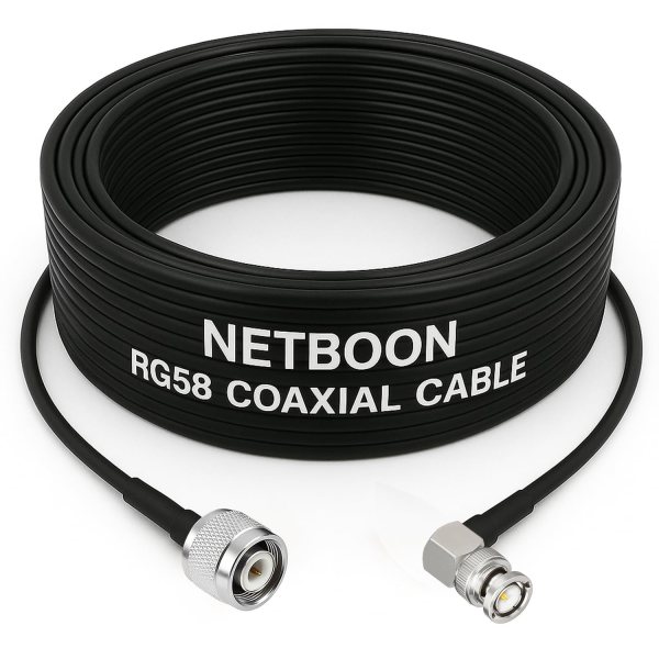 NETBOON RG58 Coaxial Cable Assembly with TNC Male to BNC Male Right Angle Connectors | RF Jumper Cable for Wireless Communication, Testing & Networking Equipment