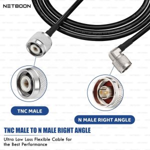 NETBOON RG58 Coaxial Cable Assembly with TNC Male to N Male Right Angle Connectors | RF Signal Transfer Cable for Communication, Testing, and Wireless System Applications