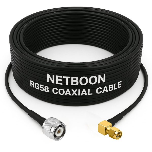 NETBOON RG58 Coaxial Cable Assembly with TNC Male to SMA Male Right Angle Connectors | Flexible RF Signal Jumper for Wireless Communication & Testing Applications